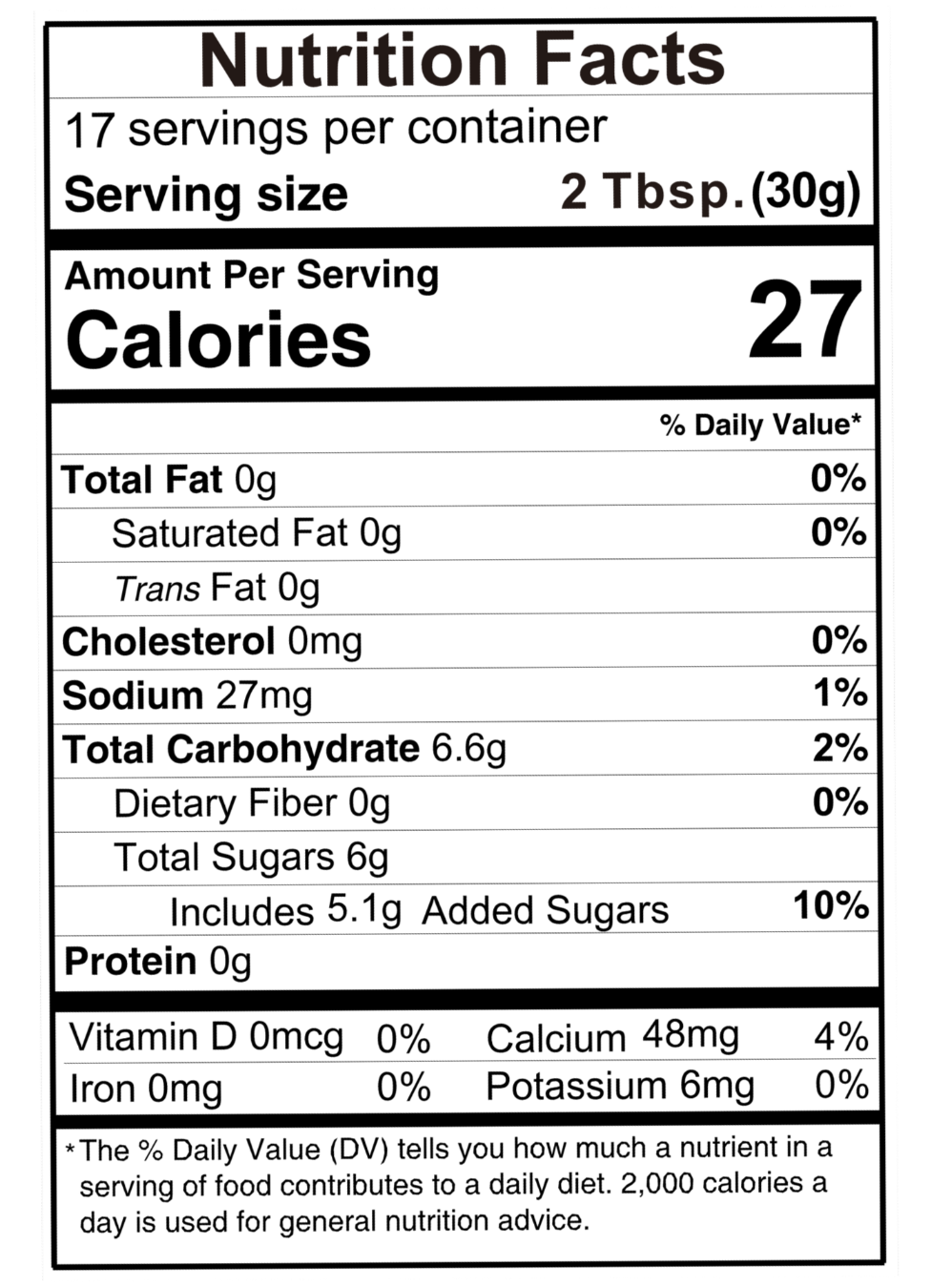 1lb popping boba Nutrition Label
