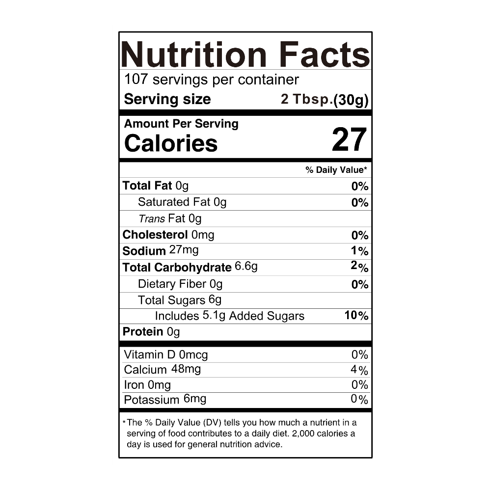 7lb popping boba Nutrition Label